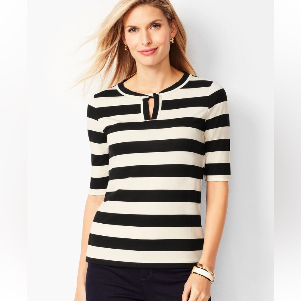 Talbotβs Black and White Striped Twisted Keyhole Women's Top